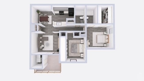 Floor plan for 2 beds, 2 baths, 979 sqft
